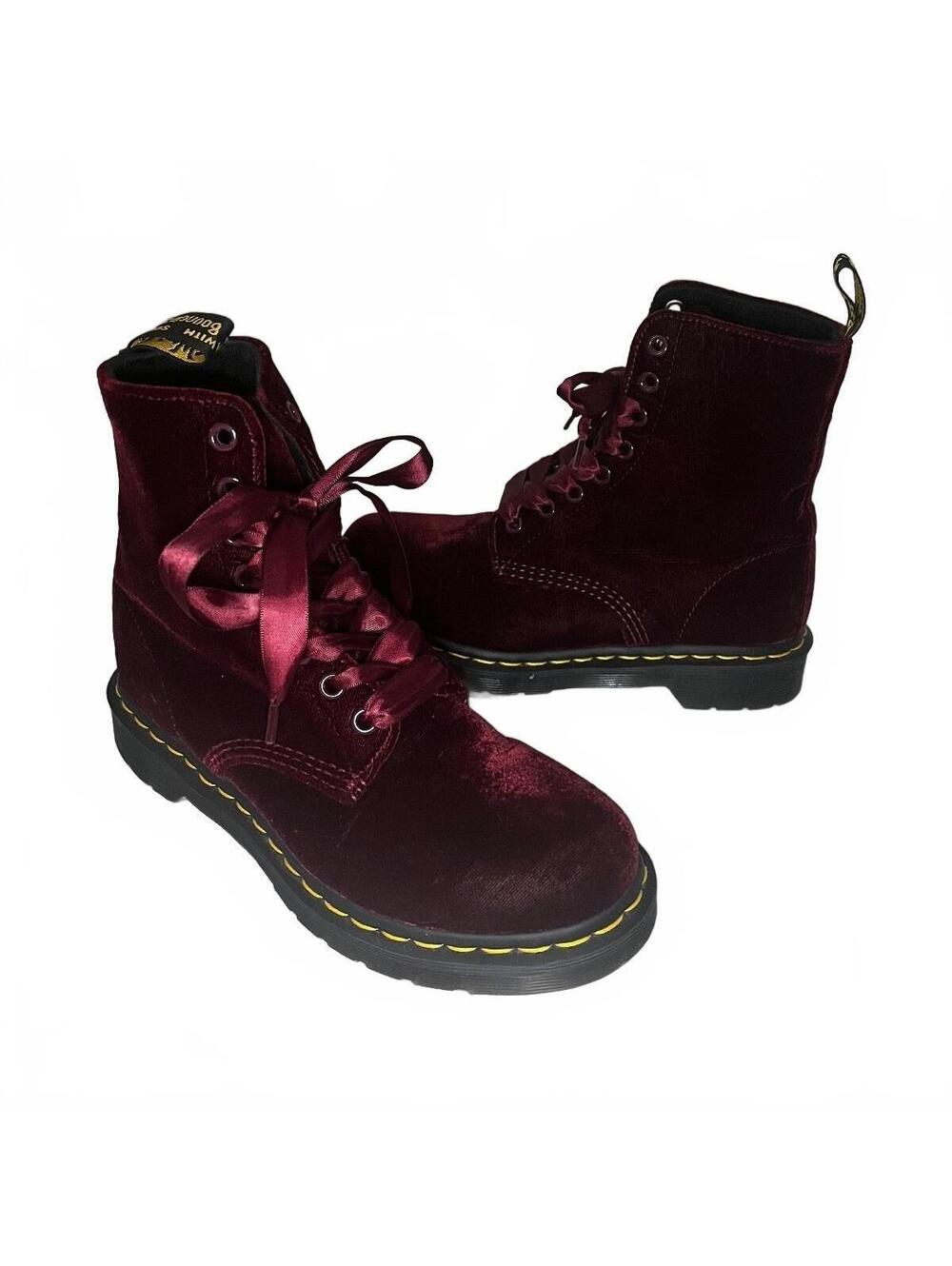 Dr. Martens 1460 Pascal Velvet Burgundy Lace-Up Boots Wmns Size 6 US / 4 UK